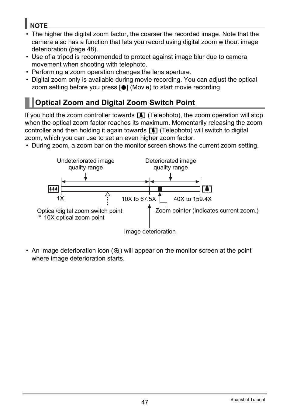 Optical zoom and digital zoom switch point | Casio EXILIM EX-H15 User Manual | Page 47 / 194