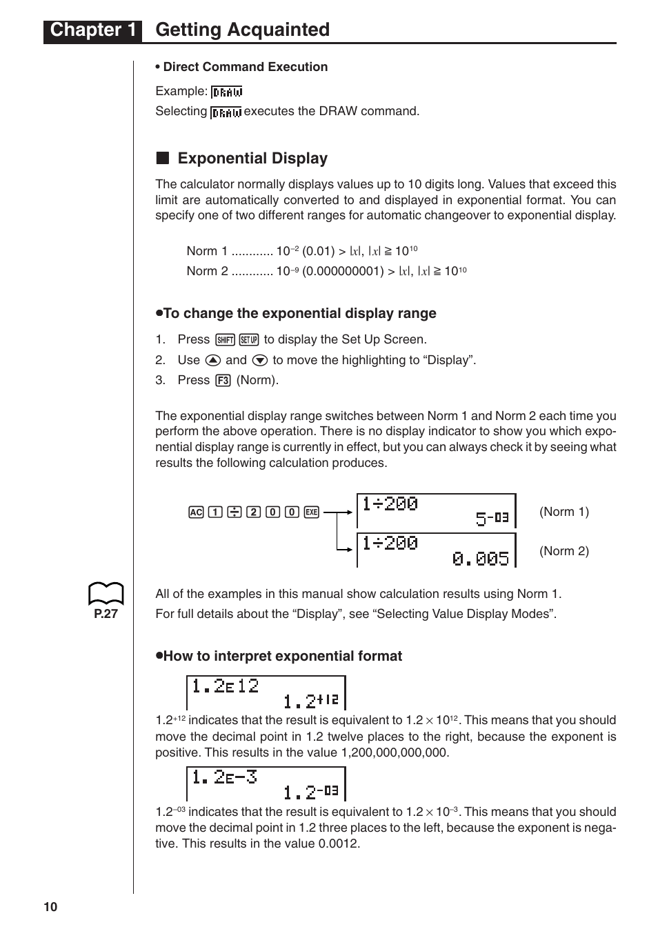 Chapter 1 getting acquainted, Kk exponential display | Casio fx-7400G User Manual | Page 10 / 12