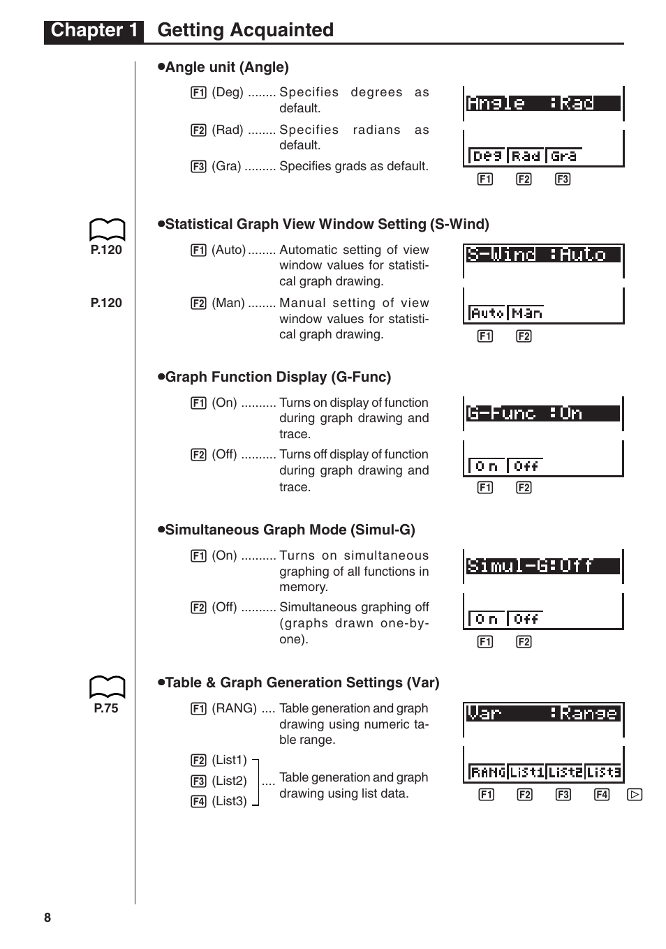 Chapter 1 getting acquainted | Casio fx-7400G User Manual | Page 8 / 12