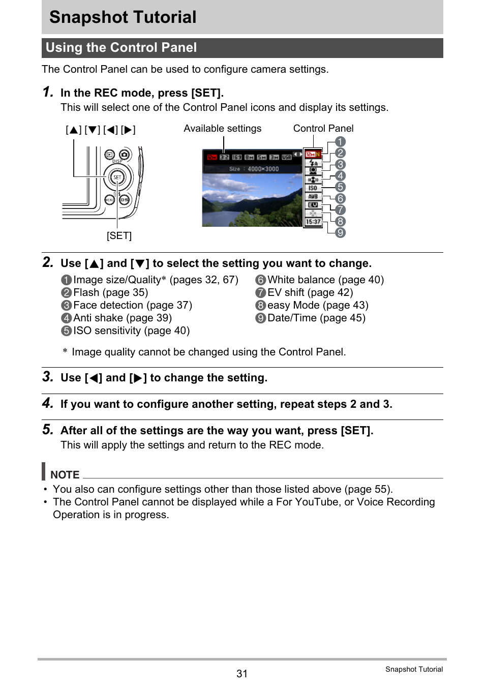 Snapshot tutorial, Using the control panel | Casio EXILIM EX-S6 User Manual | Page 31 / 148