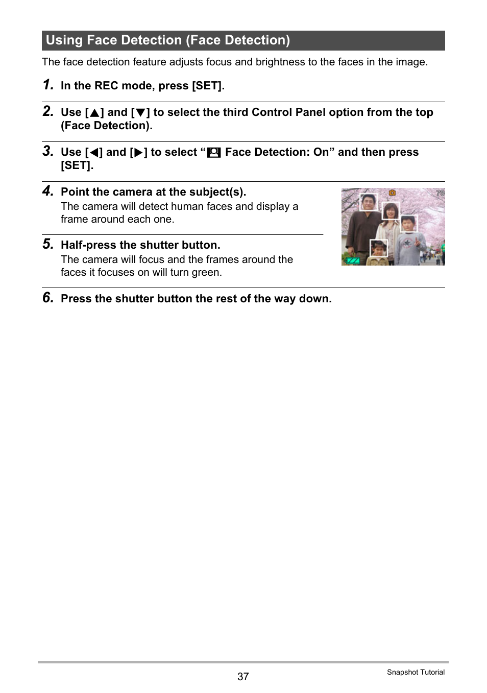 Using face detection (face detection) | Casio EXILIM EX-S6 User Manual | Page 37 / 148