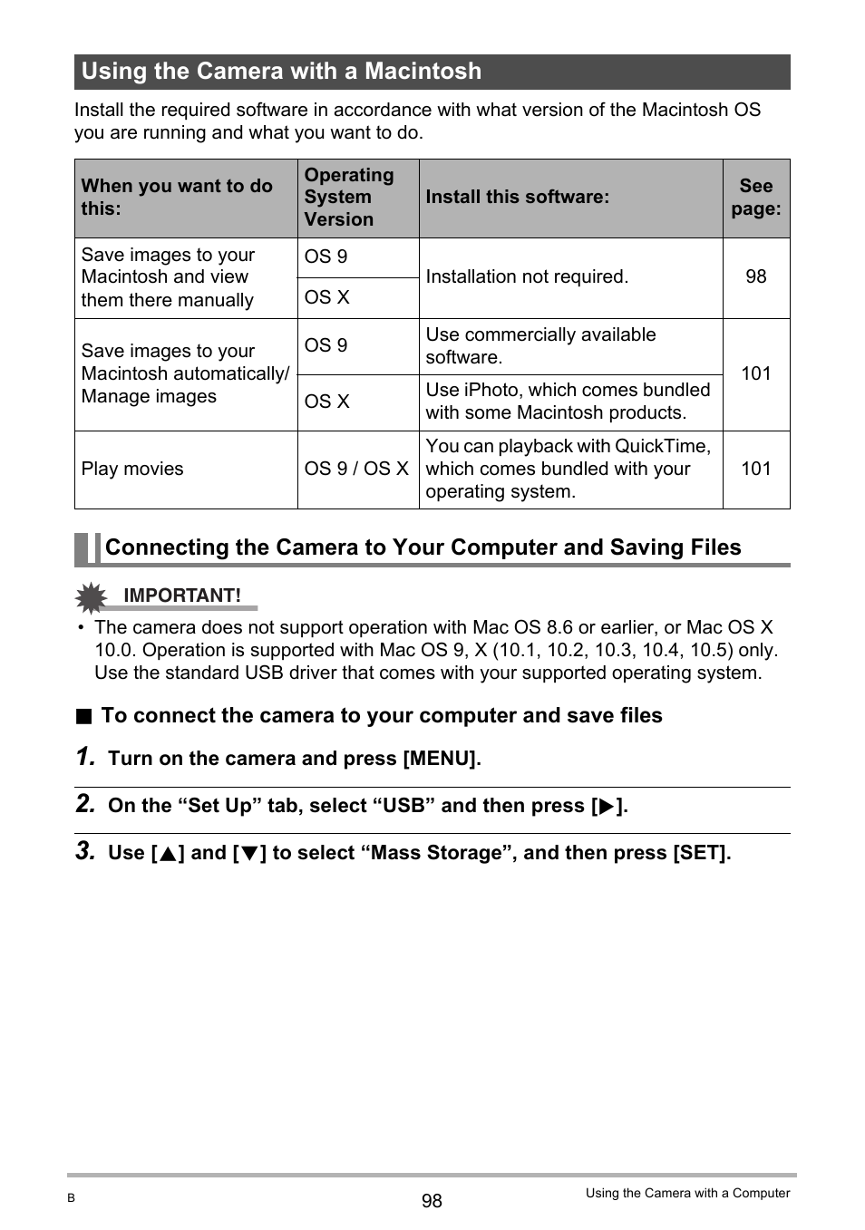 Using the camera with a macintosh | Casio EXILIM EX-S6 User Manual | Page 98 / 148