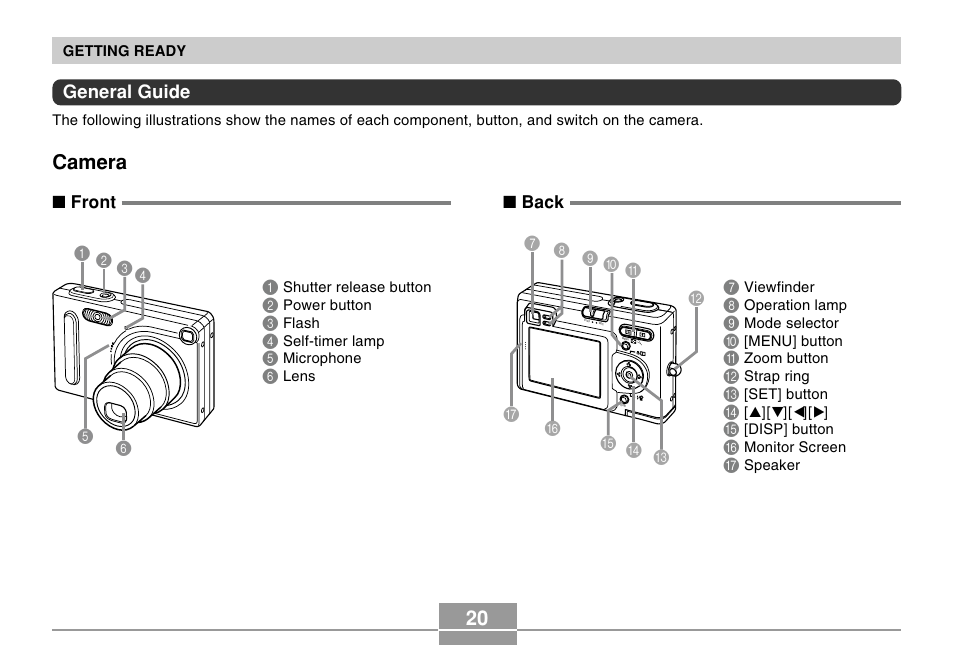 Camera, General guide | Casio EX-Z4 User Manual | Page 20 / 58