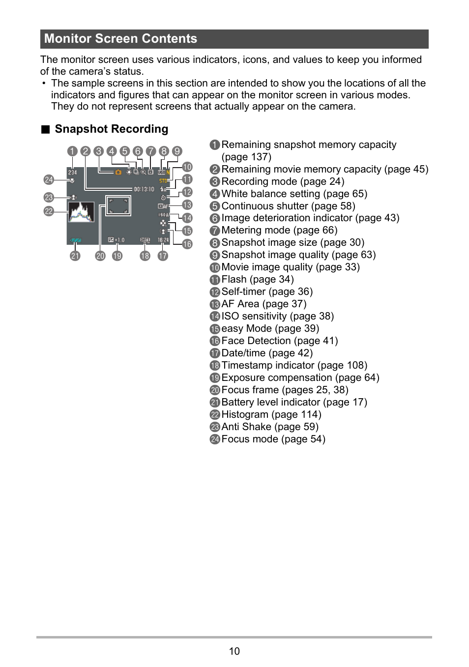 Monitor screen contents | Casio EXILIM EX-Z670 User Manual | Page 10 / 143