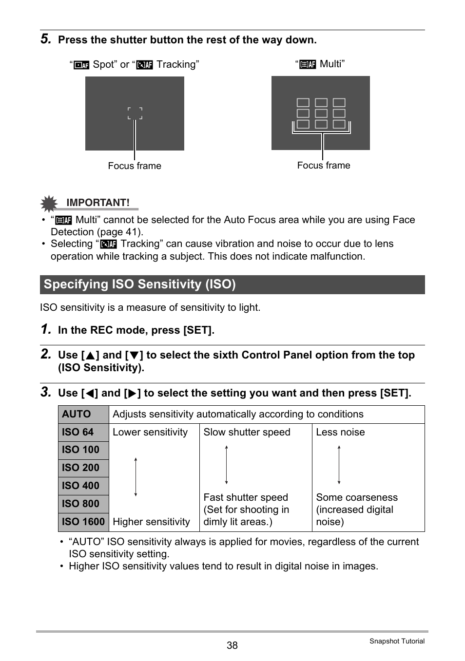 Specifying iso sensitivity (iso) | Casio EXILIM EX-Z670 User Manual | Page 38 / 143