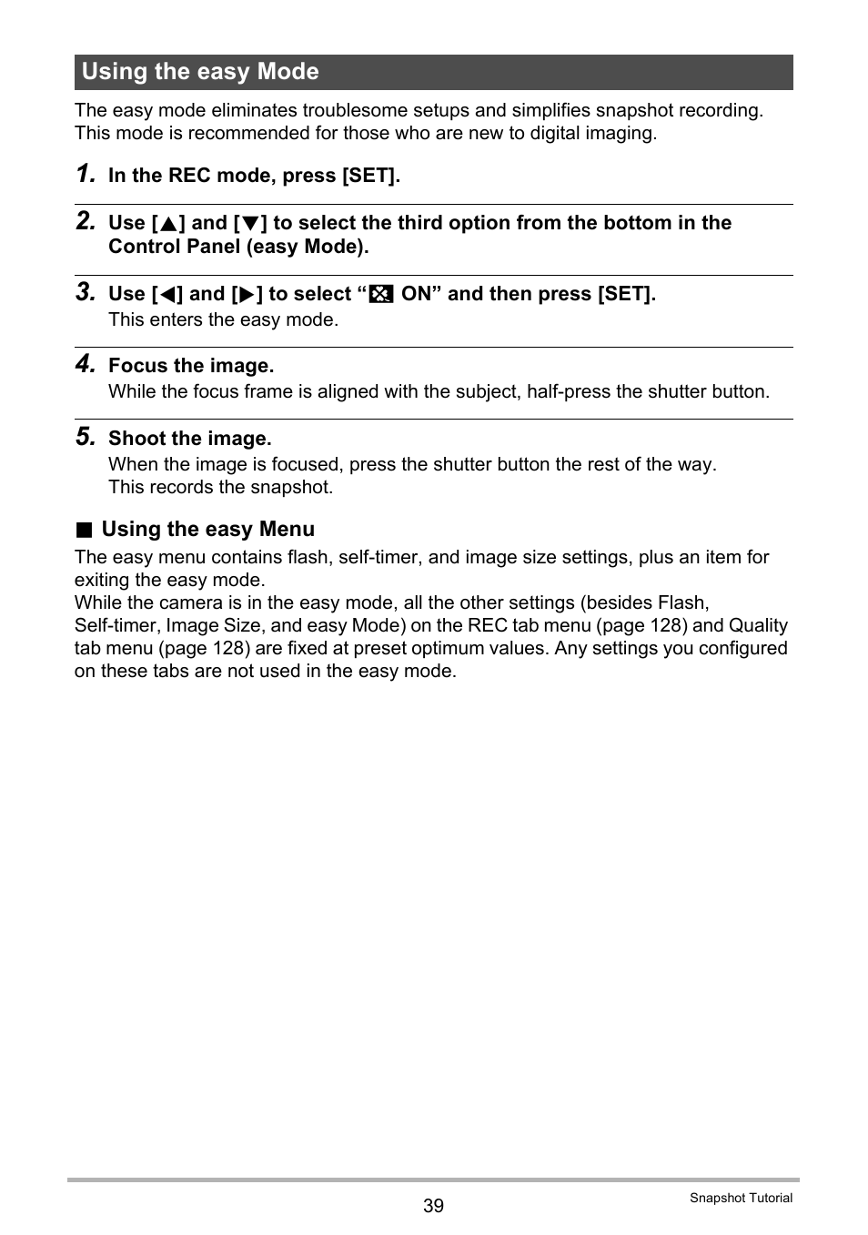 Using the easy mode | Casio EXILIM EX-Z670 User Manual | Page 39 / 143