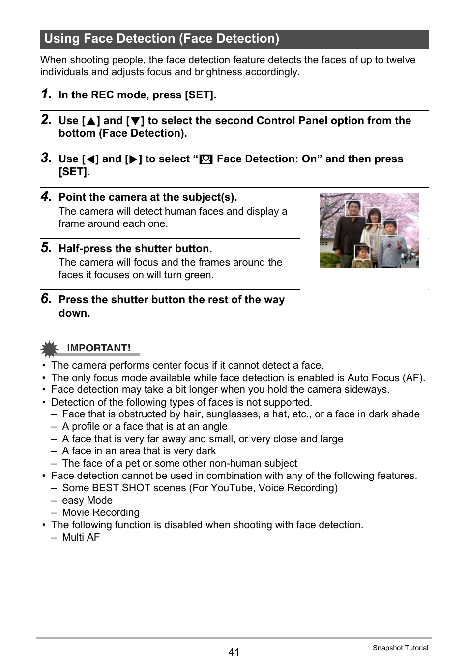 Using face detection (face detection) | Casio EXILIM EX-Z670 User Manual | Page 41 / 143