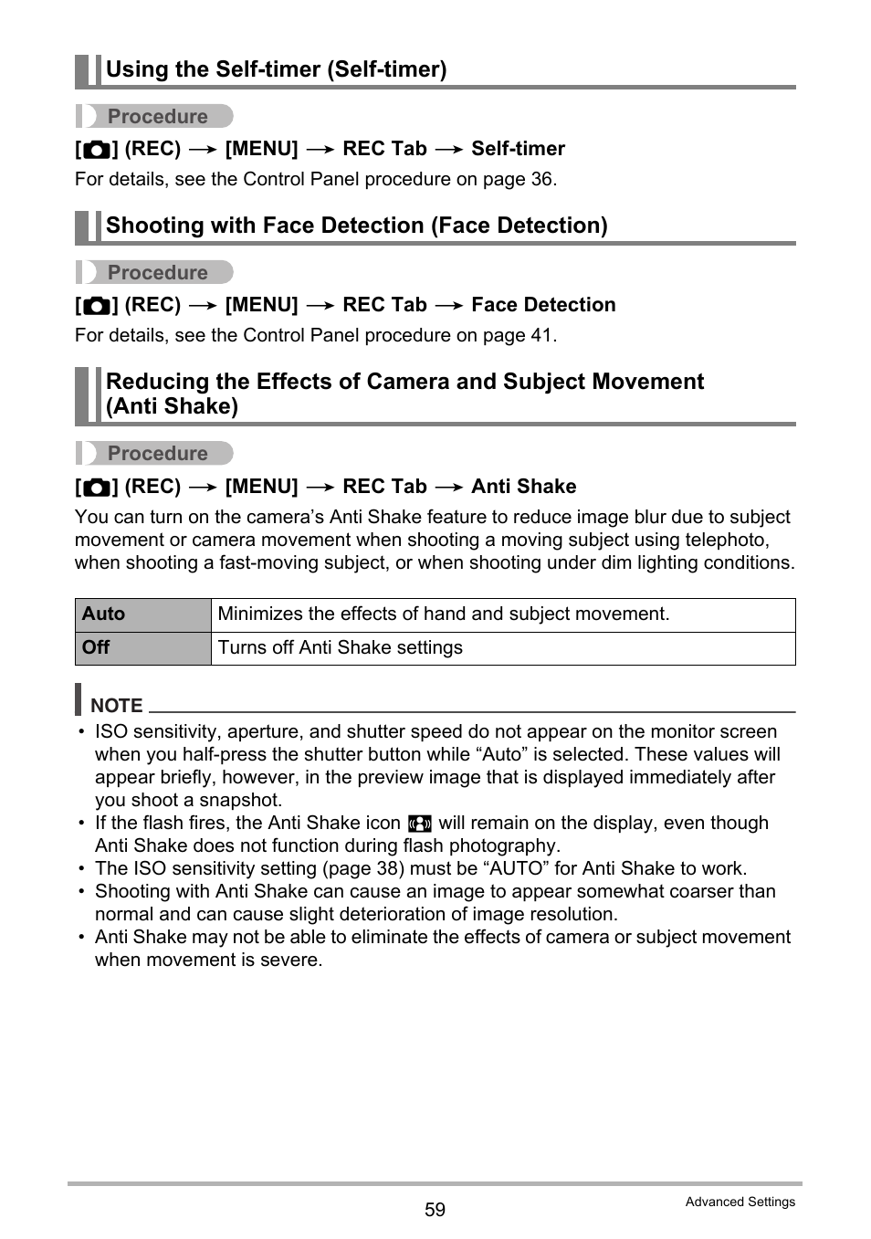 Using the self-timer (self-timer), Shooting with face detection (face detection) | Casio EXILIM EX-Z670 User Manual | Page 59 / 143