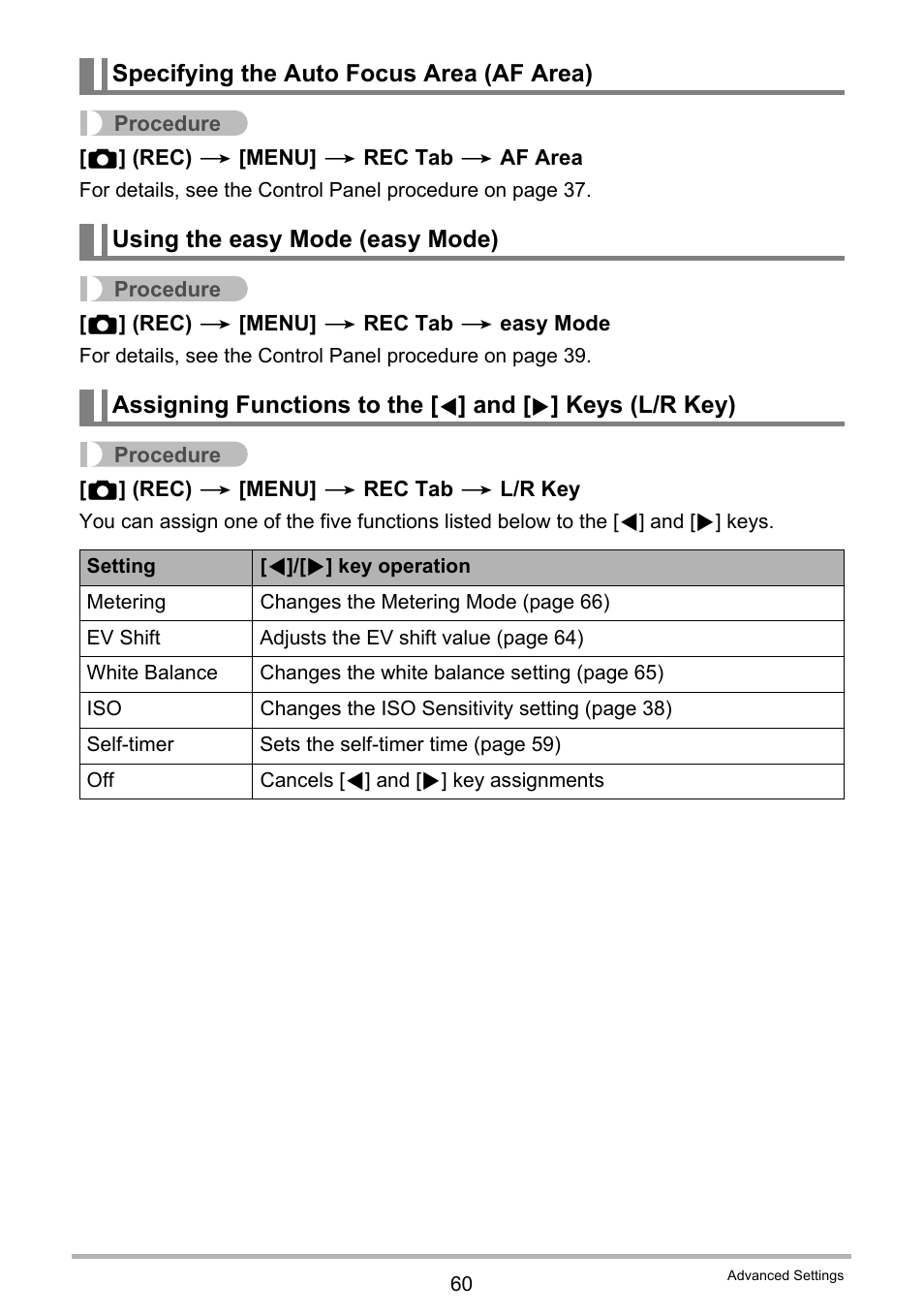 Specifying the auto focus area (af area), Using the easy mode (easy mode) | Casio EXILIM EX-Z670 User Manual | Page 60 / 143