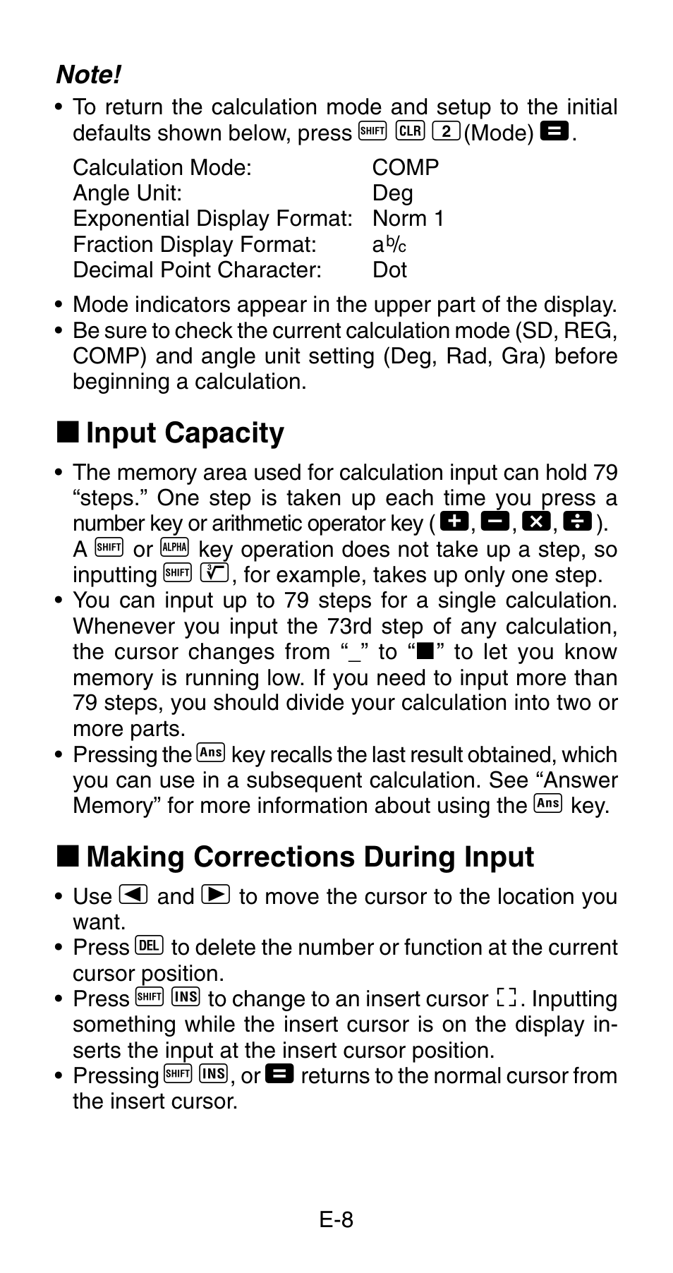 K input capacity, K making corrections during input | Casio fx-83MS User Manual | Page 10 / 40