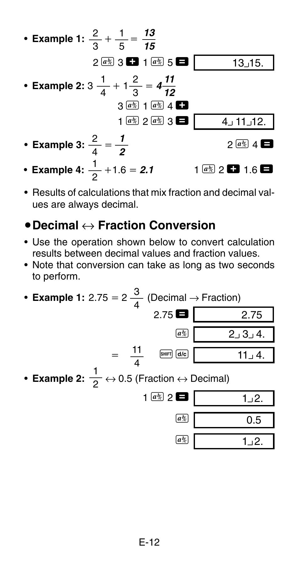 U decimal ↔ fraction conversion | Casio fx-83MS User Manual | Page 14 / 40