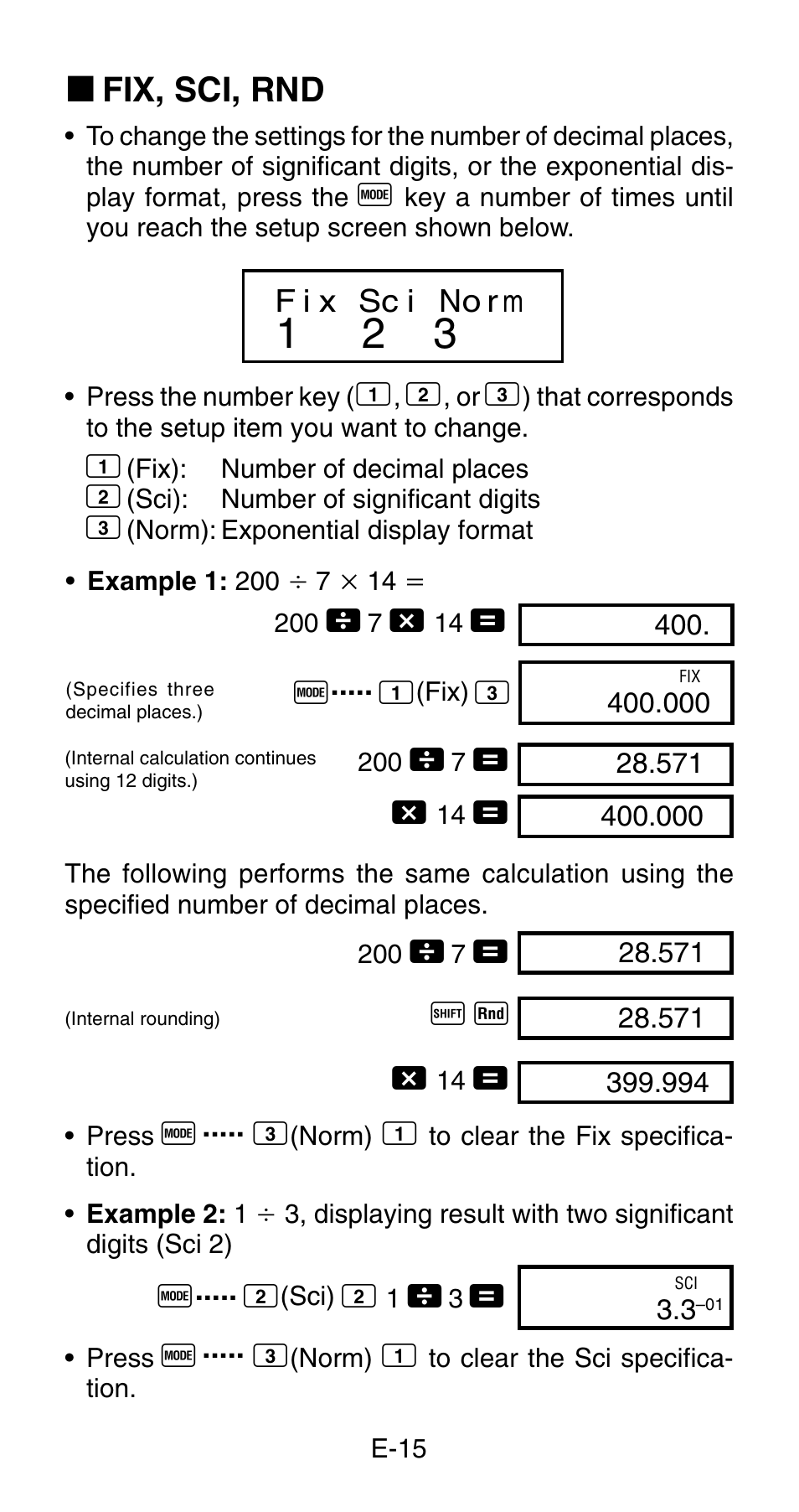 K fix, sci, rnd | Casio fx-83MS User Manual | Page 17 / 40