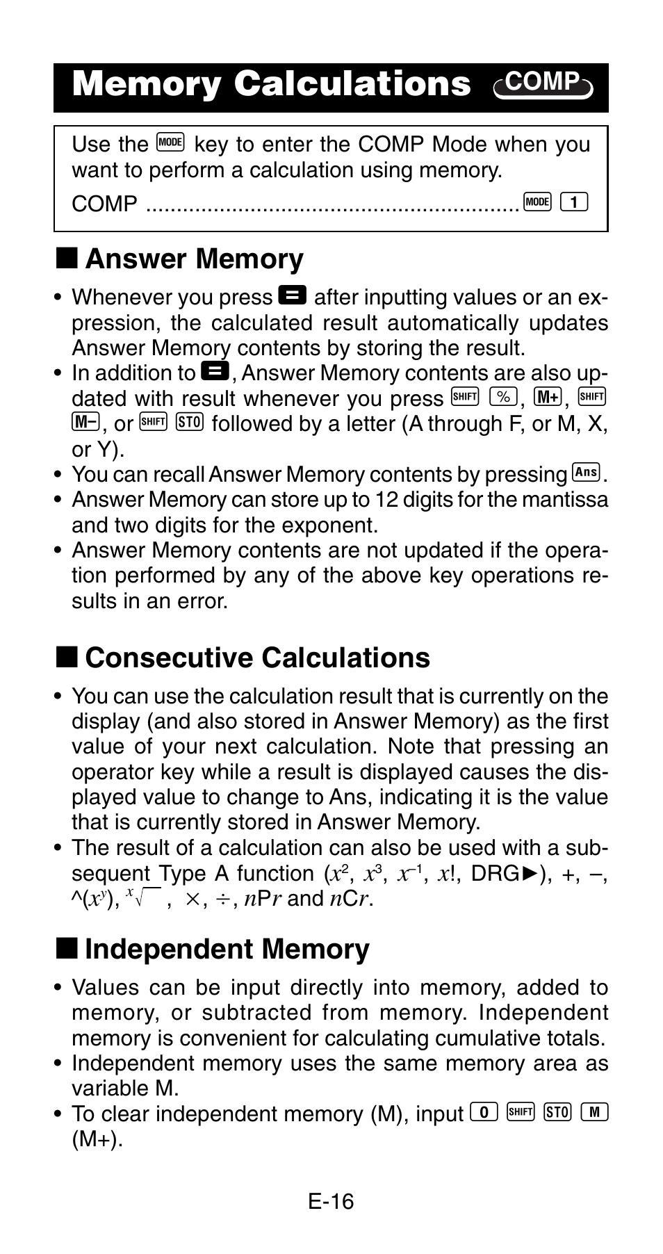 K consecutive calculations | Casio fx-83MS User Manual | Page 18 / 40