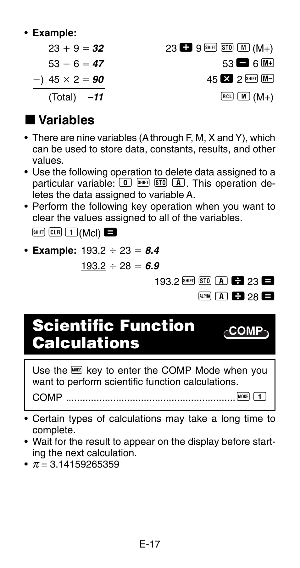 Scientific function calculations, K variables | Casio fx-83MS User Manual | Page 19 / 40