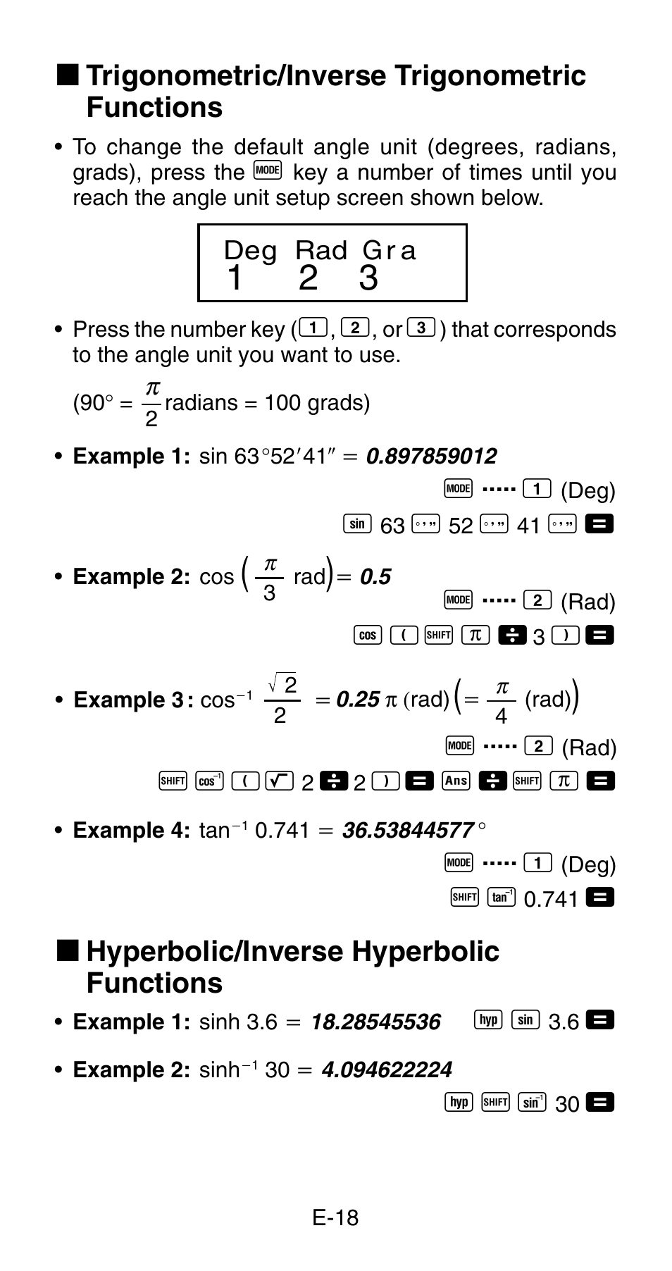 K trigonometric/inverse trigonometric functions, K hyperbolic/inverse hyperbolic functions | Casio fx-83MS User Manual | Page 20 / 40