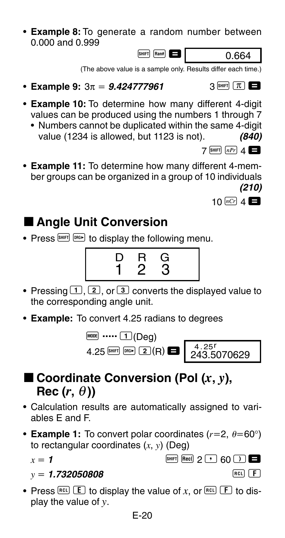 K angle unit conversion, K coordinate conversion (pol | Casio fx-83MS User Manual | Page 22 / 40