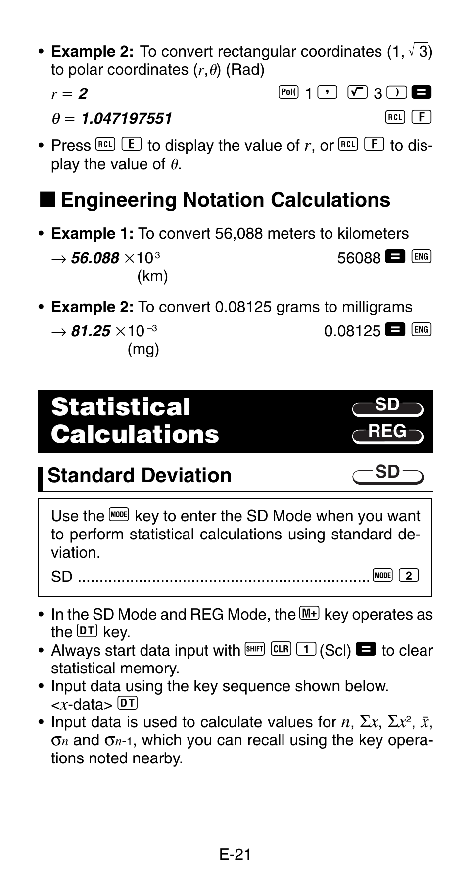 Statistical calculations, K engineering notation calculations, Standard deviation | Casio fx-83MS User Manual | Page 23 / 40