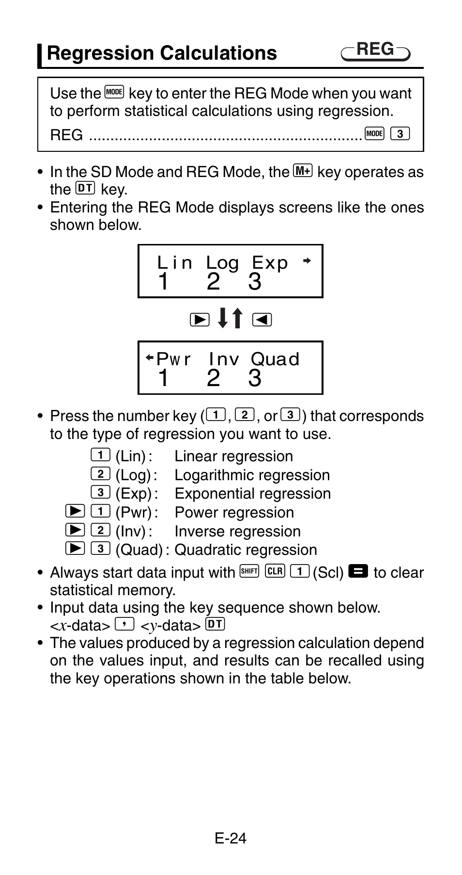 Regression calculations | Casio fx-83MS User Manual | Page 26 / 40