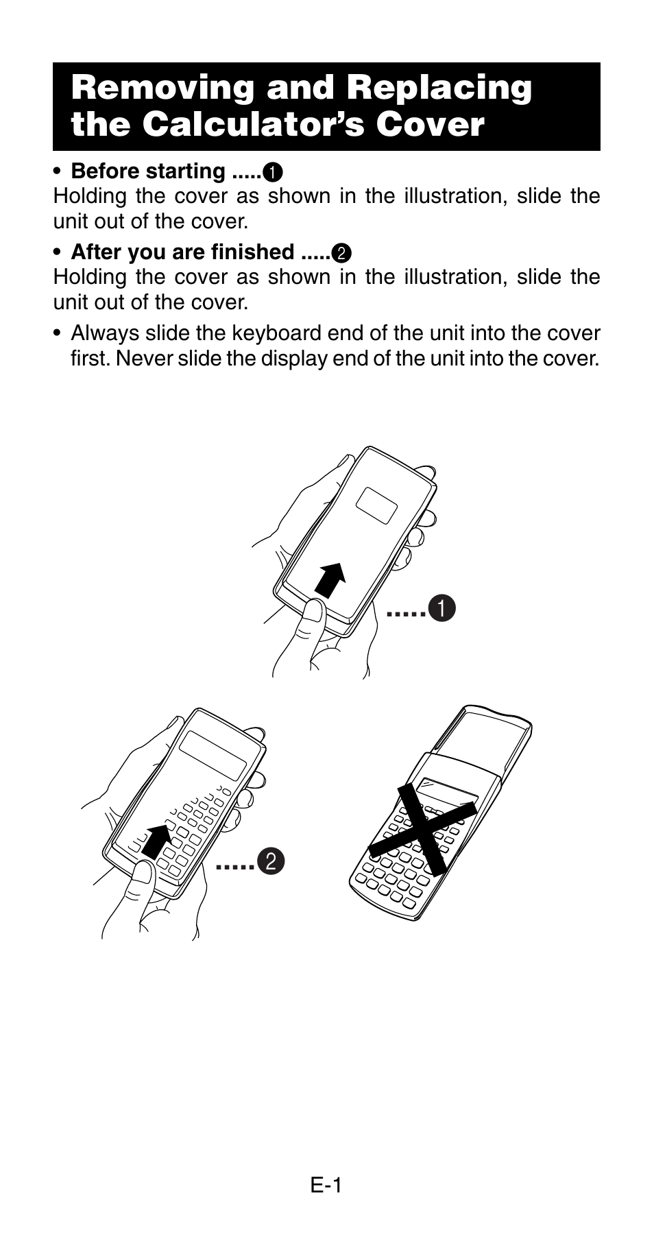 Removing and replacing the calculator’s cover | Casio fx-83MS User Manual | Page 3 / 40