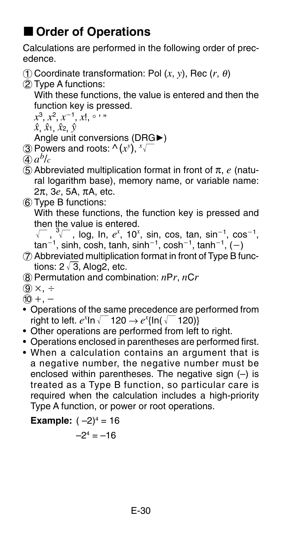 K order of operations | Casio fx-83MS User Manual | Page 32 / 40