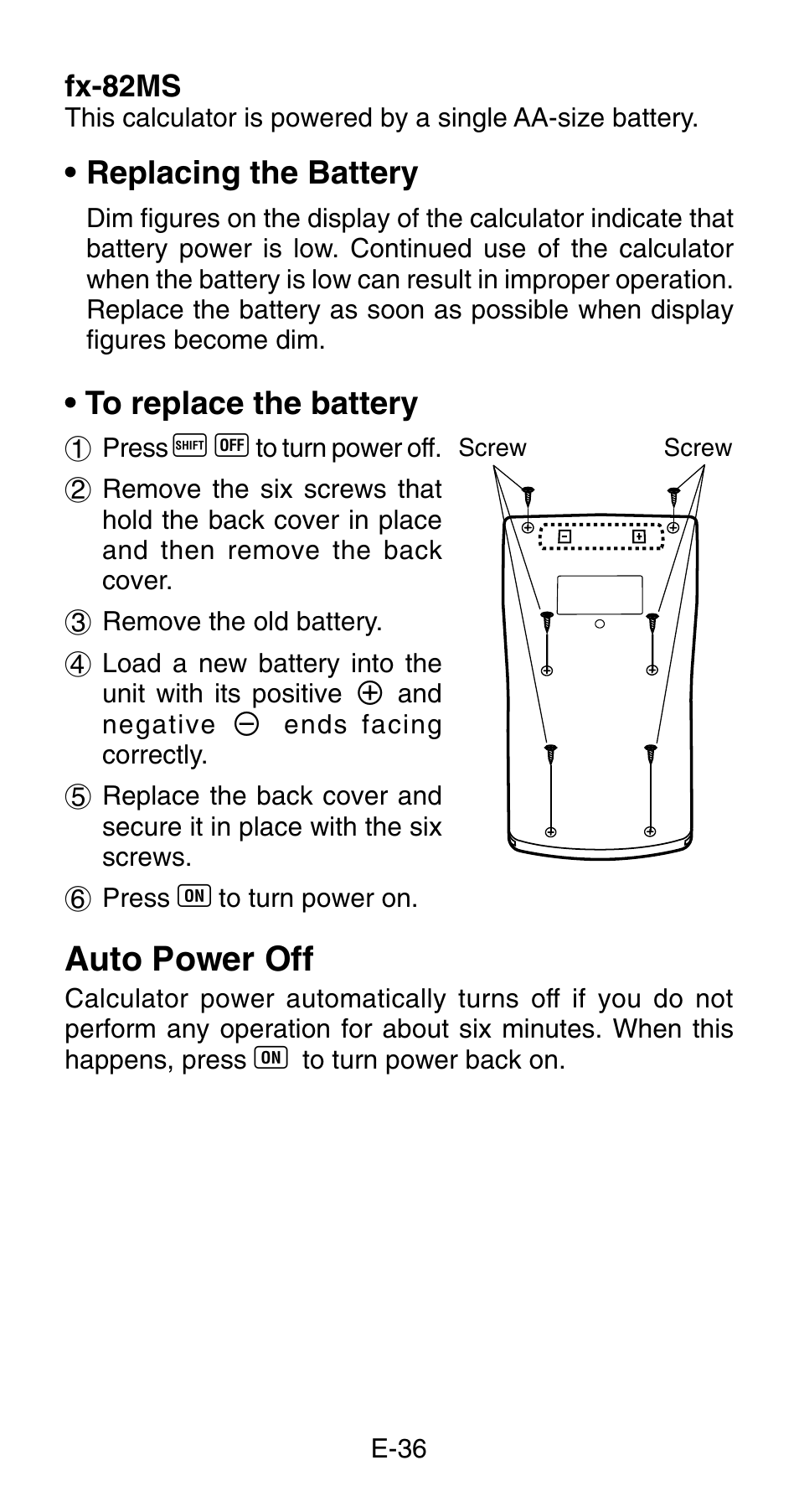 Auto power off | Casio fx-83MS User Manual | Page 38 / 40