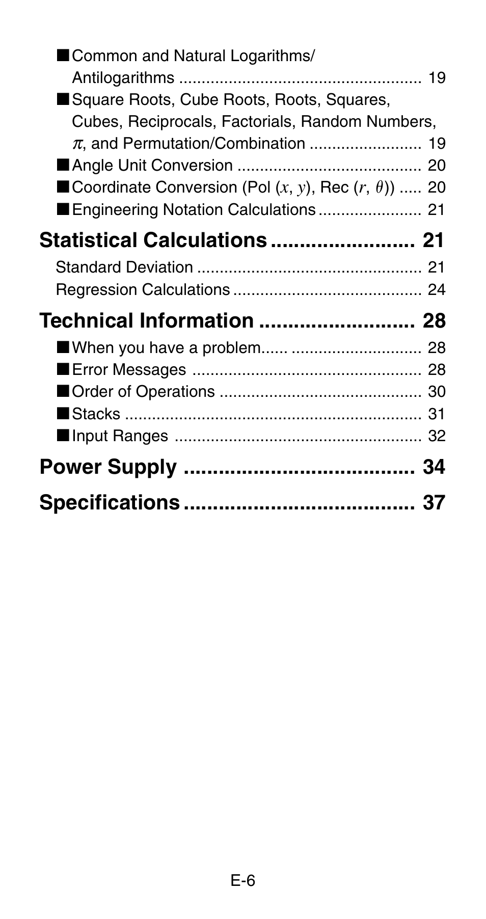 Statistical calculations, Technical information, Power supply specifications | Casio fx-83MS User Manual | Page 8 / 40