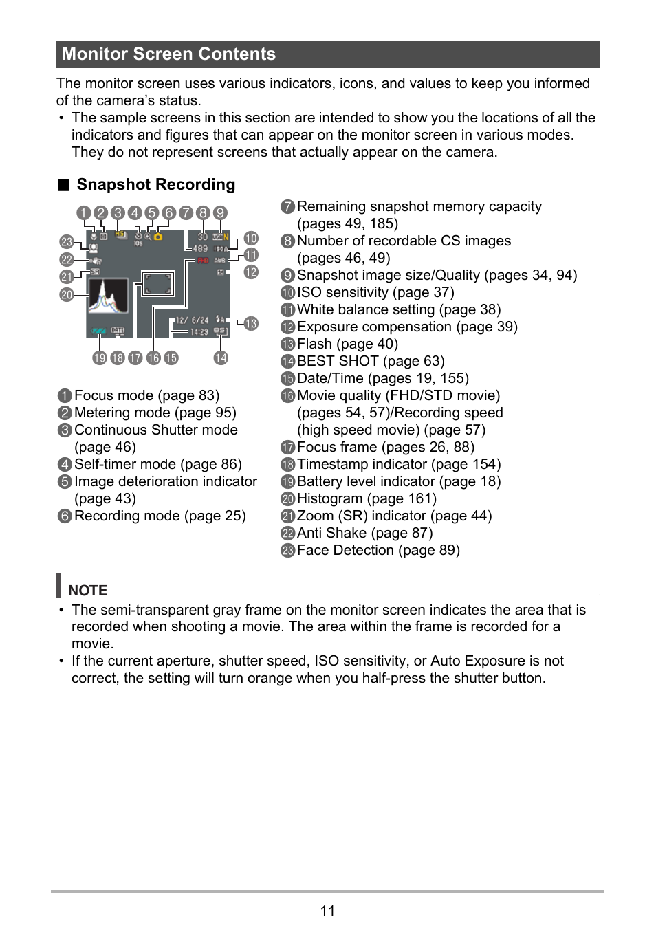 Monitor screen contents | Casio EXILIM EX-ZR10 User Manual | Page 11 / 199