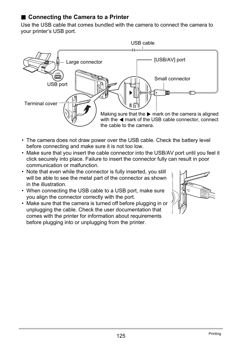 Connecting the camera to a printer | Casio EXILIM EX-ZR10 User Manual | Page 125 / 199