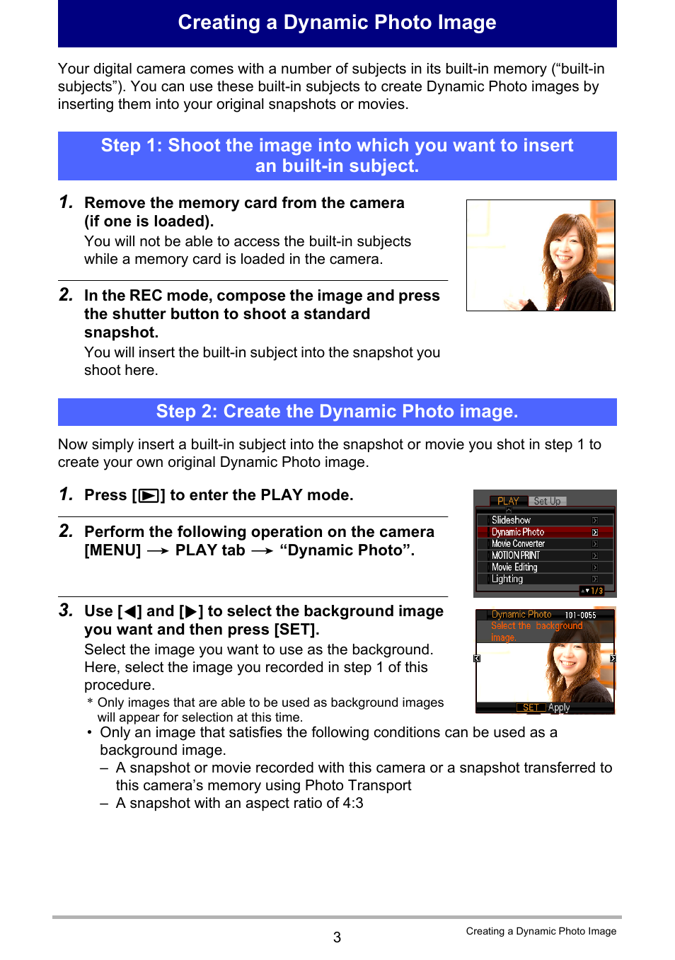 Creating a dynamic photo image, 3 step 2: create the dynamic photo image | Casio EXILIM EX-ZR10 User Manual | Page 195 / 199