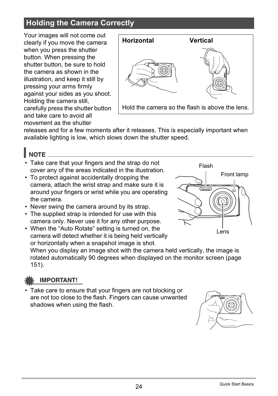 Holding the camera correctly | Casio EXILIM EX-ZR10 User Manual | Page 24 / 199