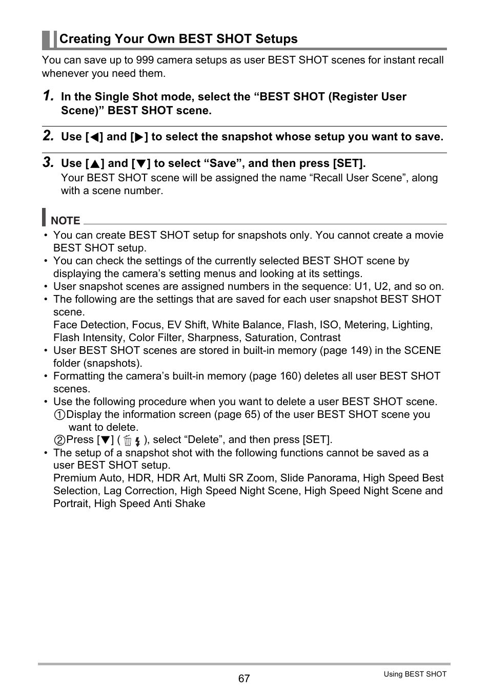 Creating your own best shot setups | Casio EXILIM EX-ZR10 User Manual | Page 67 / 199