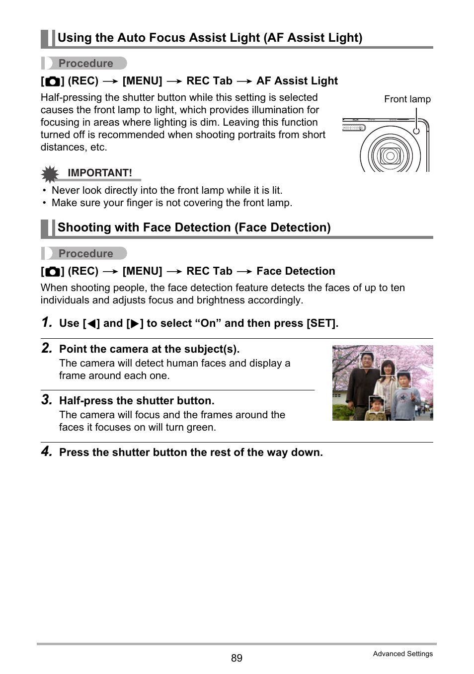 Shooting with face detection (face detection), Ge 89) | Casio EXILIM EX-ZR10 User Manual | Page 89 / 199