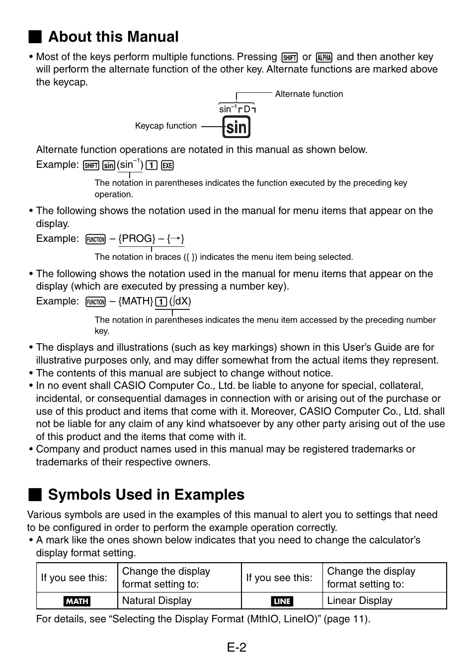 About this manual, Symbols used in examples | Casio fx-5800P User Manual | Page 3 / 147