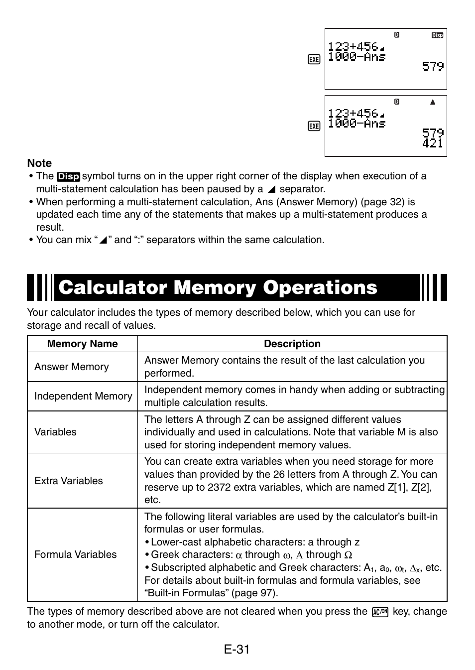 E-31 | Casio fx-5800P User Manual | Page 32 / 147