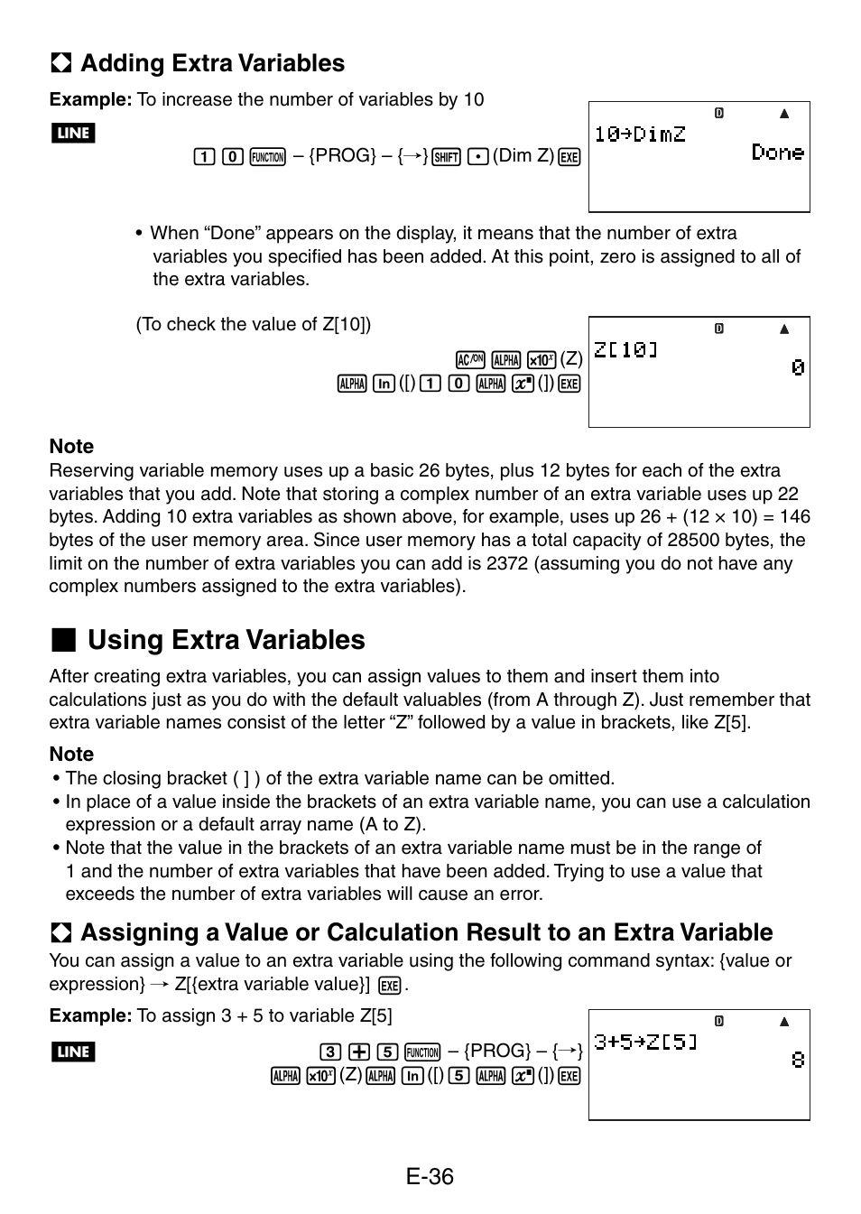 Using extra variables, A adding extra variables | Casio fx-5800P User Manual | Page 37 / 147