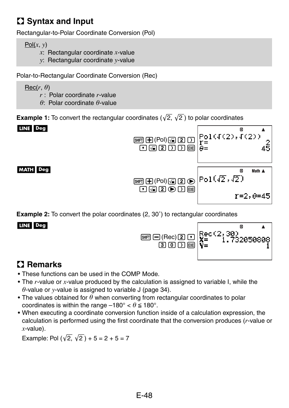 A syntax and input, A remarks, E-48 | Casio fx-5800P User Manual | Page 49 / 147