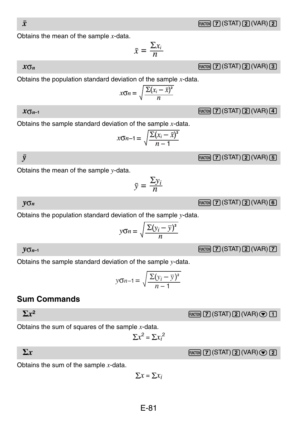 N= o σ, Pσ y, N= p σ y | Casio fx-5800P User Manual | Page 82 / 147