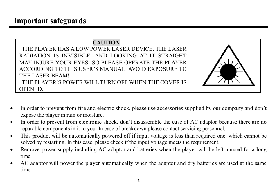 Important safeguards | Hyundai H-CD7001 User Manual | Page 3 / 30