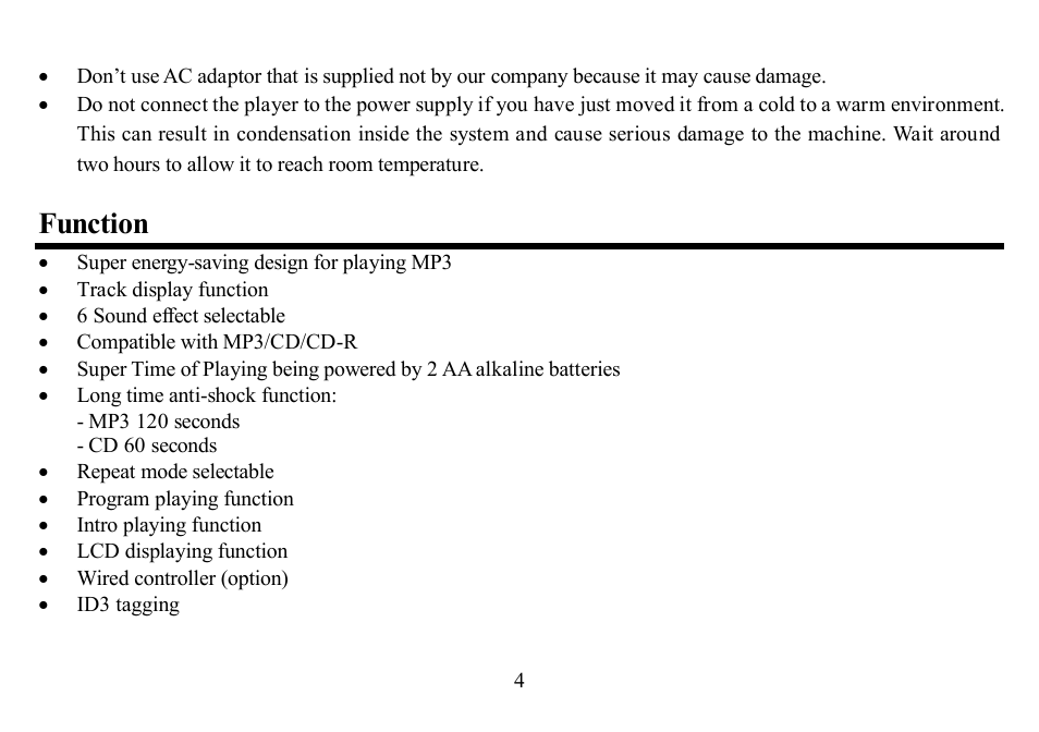 Function | Hyundai H-CD7001 User Manual | Page 4 / 30