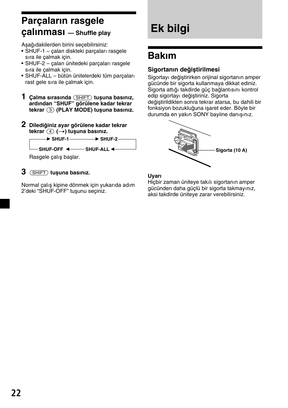 Ek bilgi, Bakım, Parçaların rasgele çalınması | Sony XR-C33R User Manual | Page 100 / 132