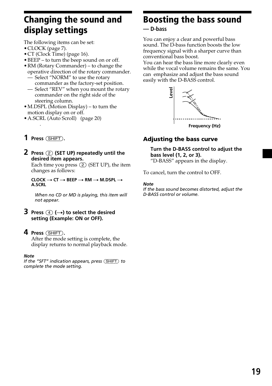 Changing the sound and display settings, Boosting the bass sound | Sony XR-C33R User Manual | Page 19 / 132