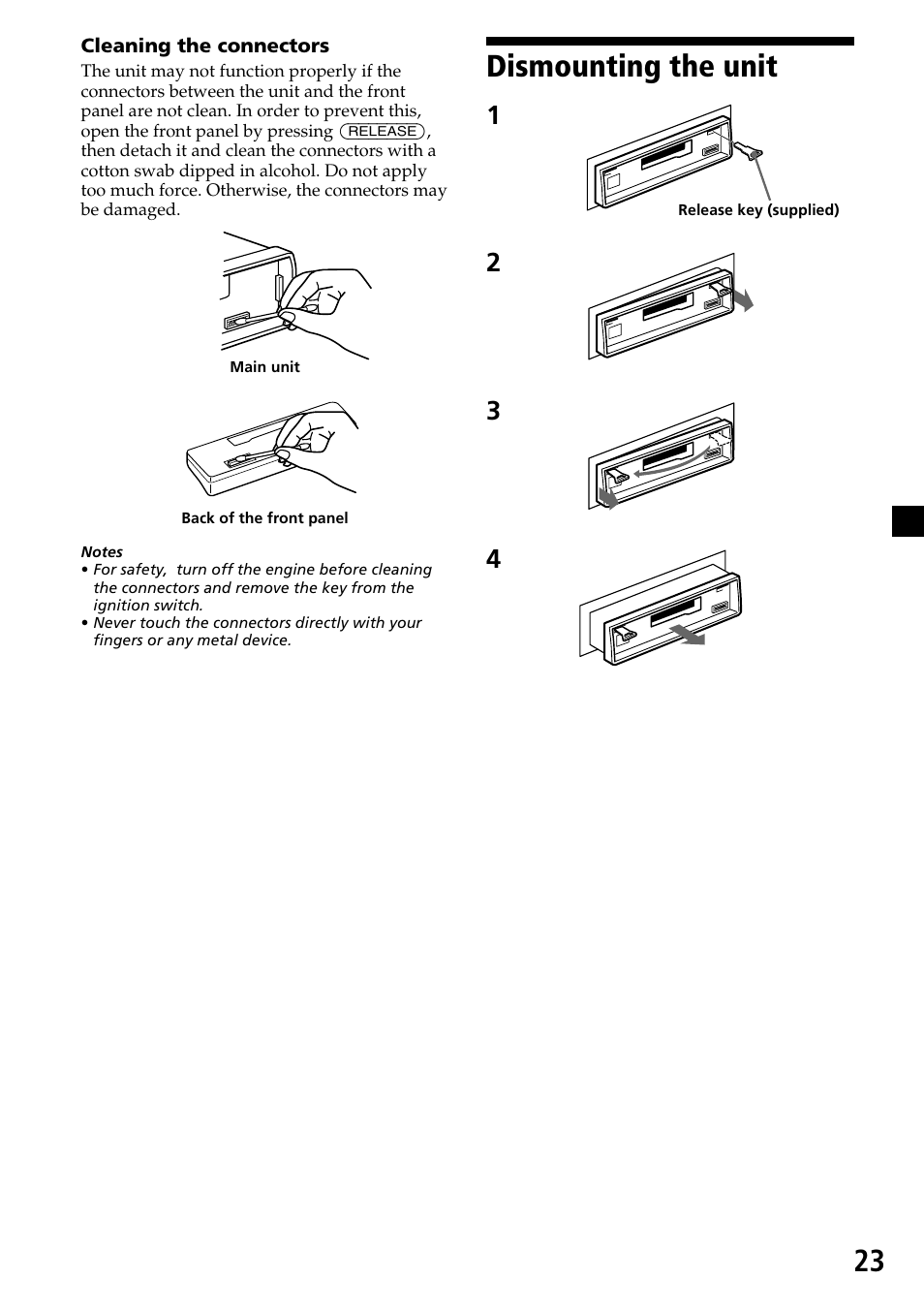 23 dismounting the unit | Sony XR-C33R User Manual | Page 23 / 132