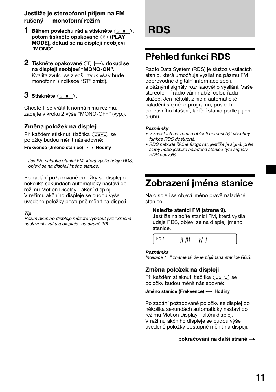 Přehled funkcí rds, Zobrazení jména stanice | Sony XR-C33R User Manual | Page 37 / 132