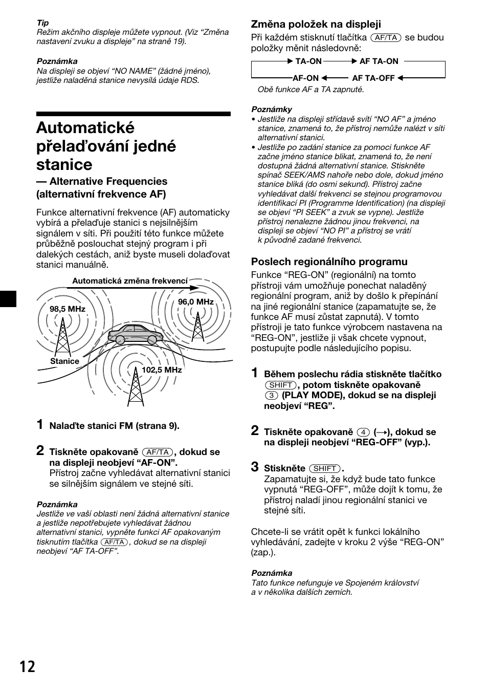 Automatické přela ování jedné stanice | Sony XR-C33R User Manual | Page 38 / 132