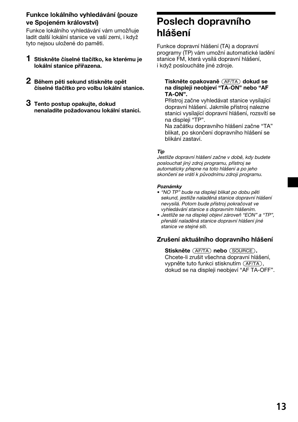 Poslech dopravního hlášení | Sony XR-C33R User Manual | Page 39 / 132