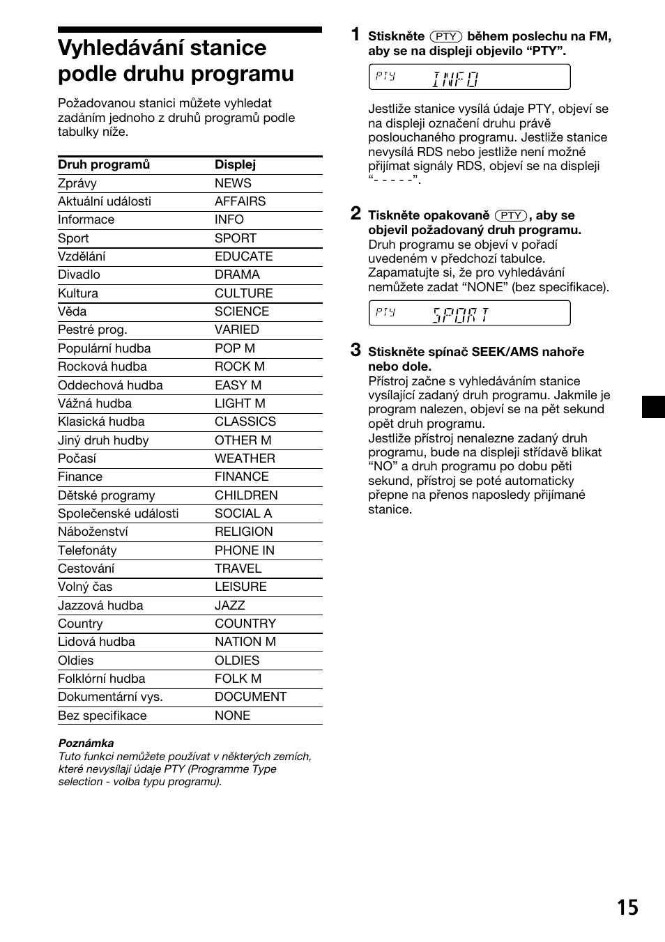 15 vyhledávání stanice podle druhu programu | Sony XR-C33R User Manual | Page 41 / 132