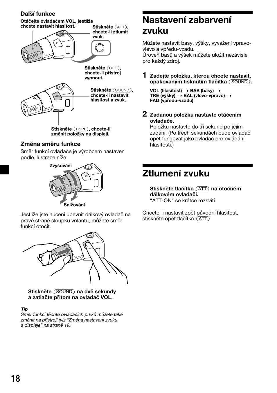 18 nastavení zabarvení zvuku, Ztlumení zvuku | Sony XR-C33R User Manual | Page 44 / 132