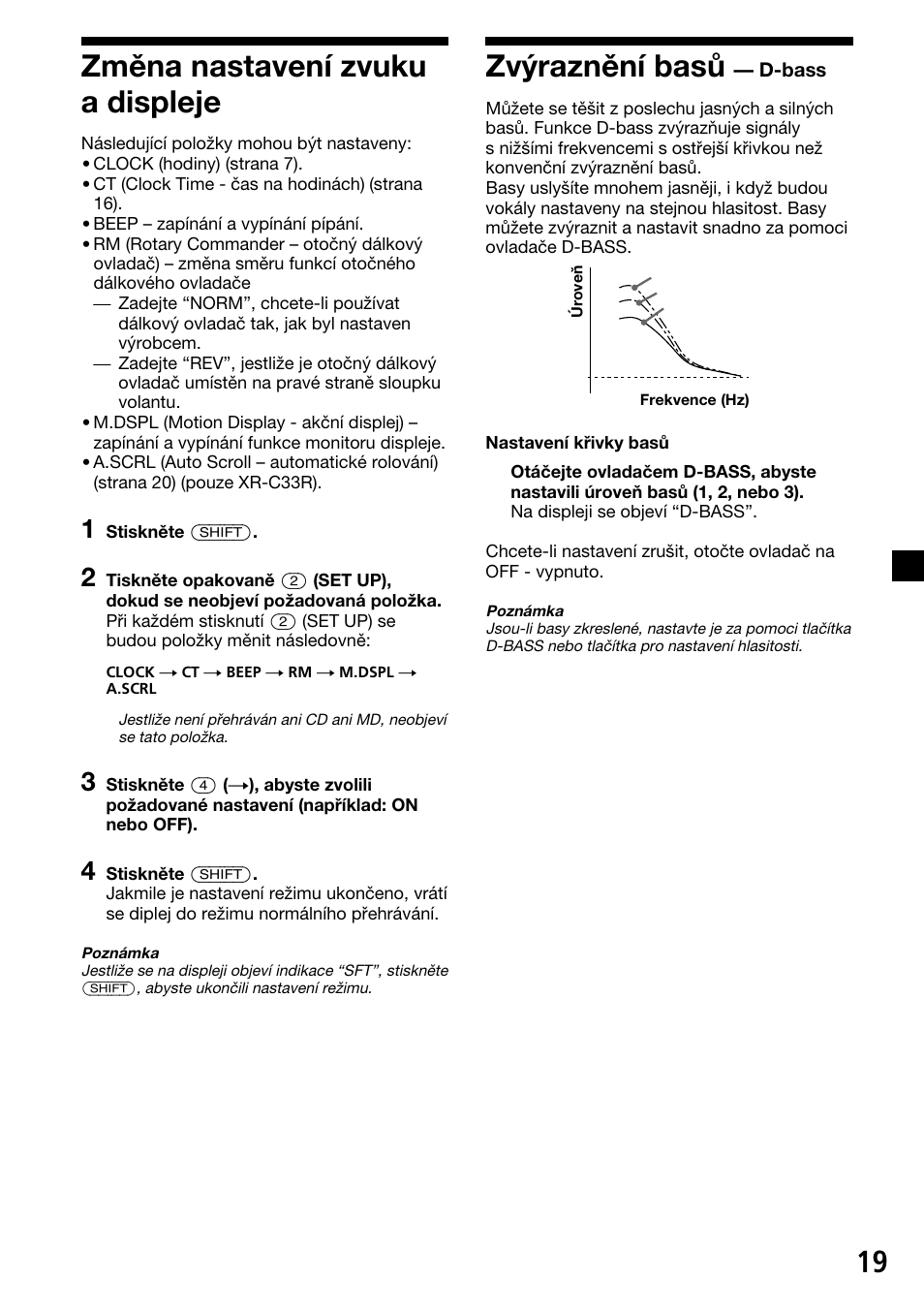 19 změna nastavení zvuku a displeje, Zvýraznění basů | Sony XR-C33R User Manual | Page 45 / 132