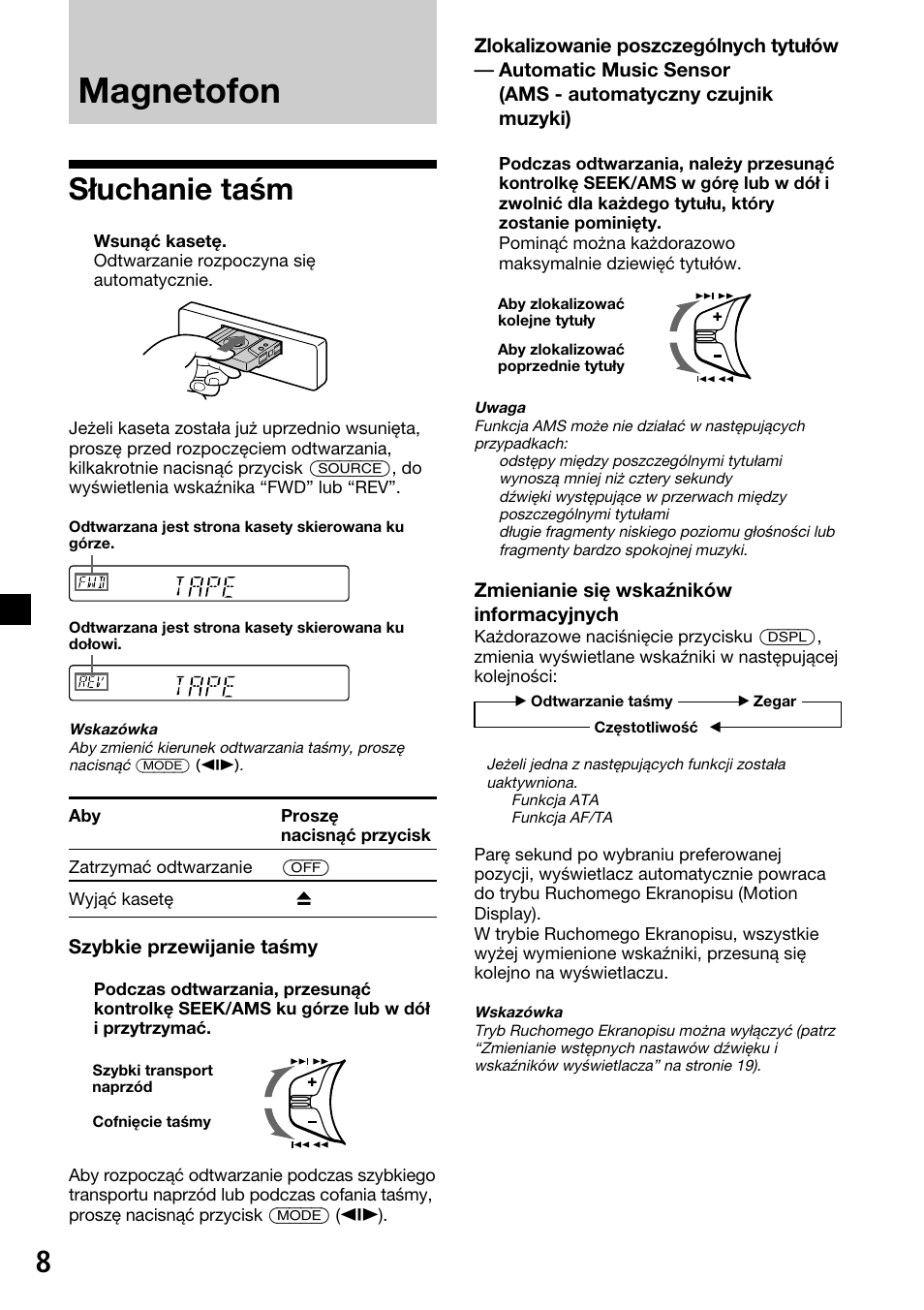 Magnetofon, Słuchanie taśm | Sony XR-C33R User Manual | Page 60 / 132