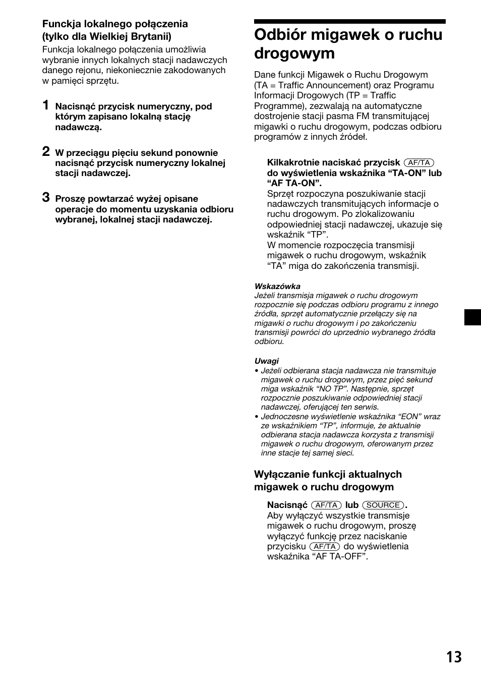 Odbiór migawek o ruchu drogowym | Sony XR-C33R User Manual | Page 65 / 132